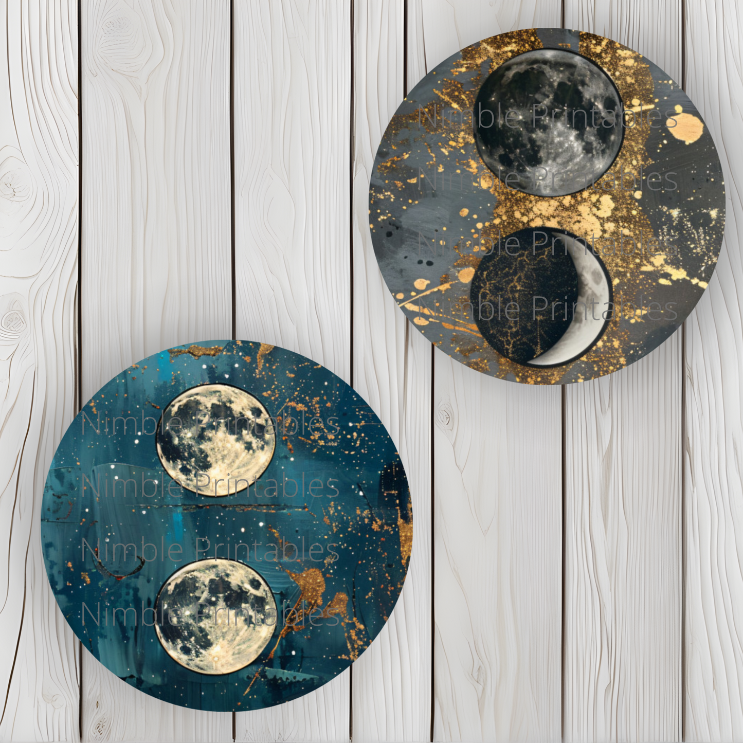 Celestial Moon Car Coaster PNG, Instant Downloads Bundle, Sublimation Design, Car Accessories, Star PNG