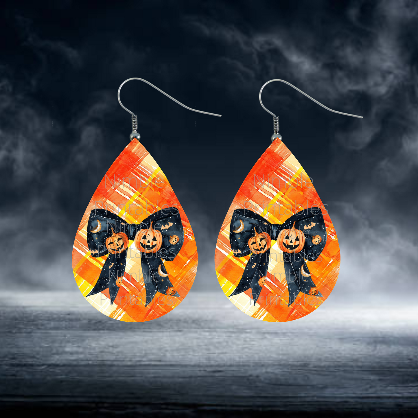 Teardrop Earring PNG Halloween Coquette Bow Earrings Sublimation Earring Designs Digital Download Instant Download Pumpkin PNG, Bat PNG