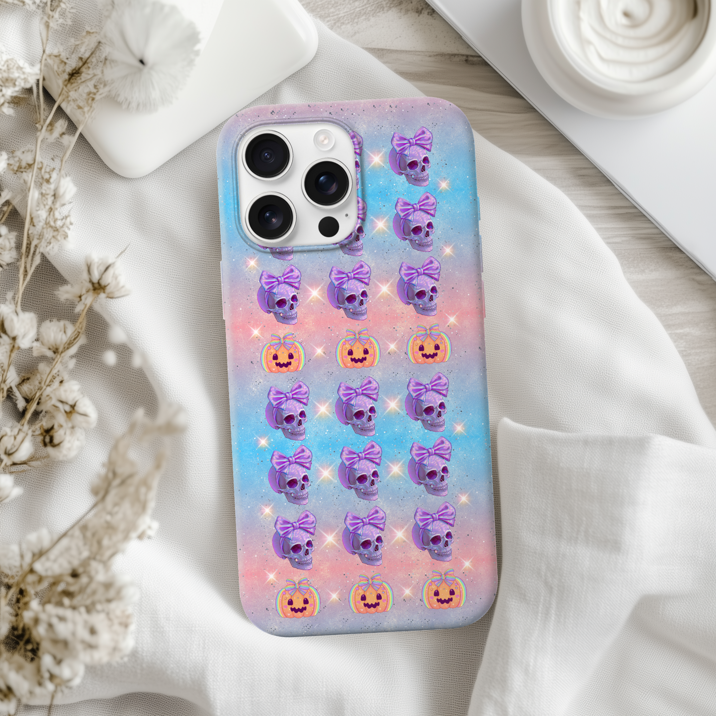 Pastel Iridescent Skull iPhone Case Cute Halloween Phone Cover Tough Cases Alternative Phone Case Gift for Her Goth Phone Case