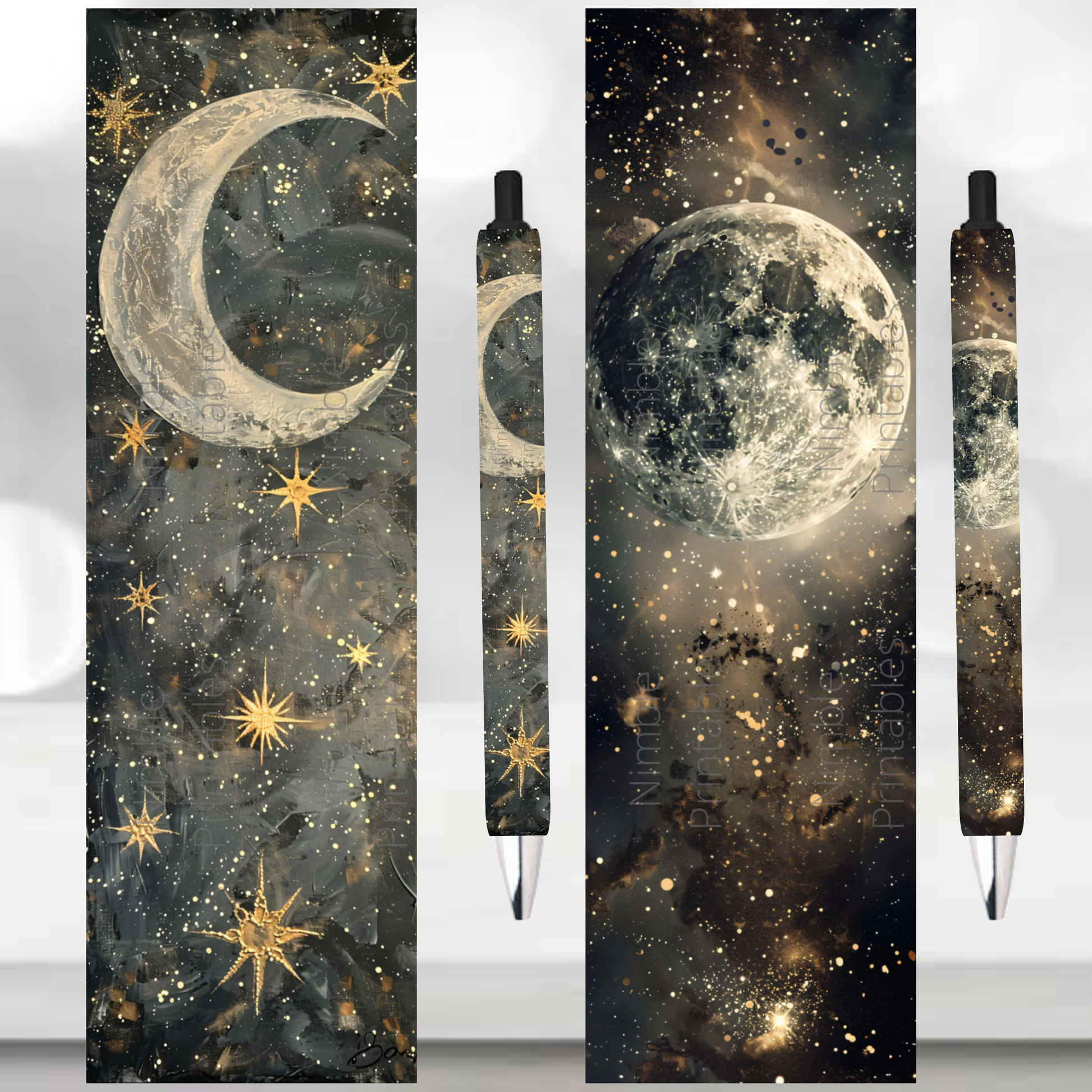 Celestial Moon and Stars Bookmark, Antique Gold Foil, Space Themed Book Accessory, Unique Reader Gift, Cosmic Starry Night Design