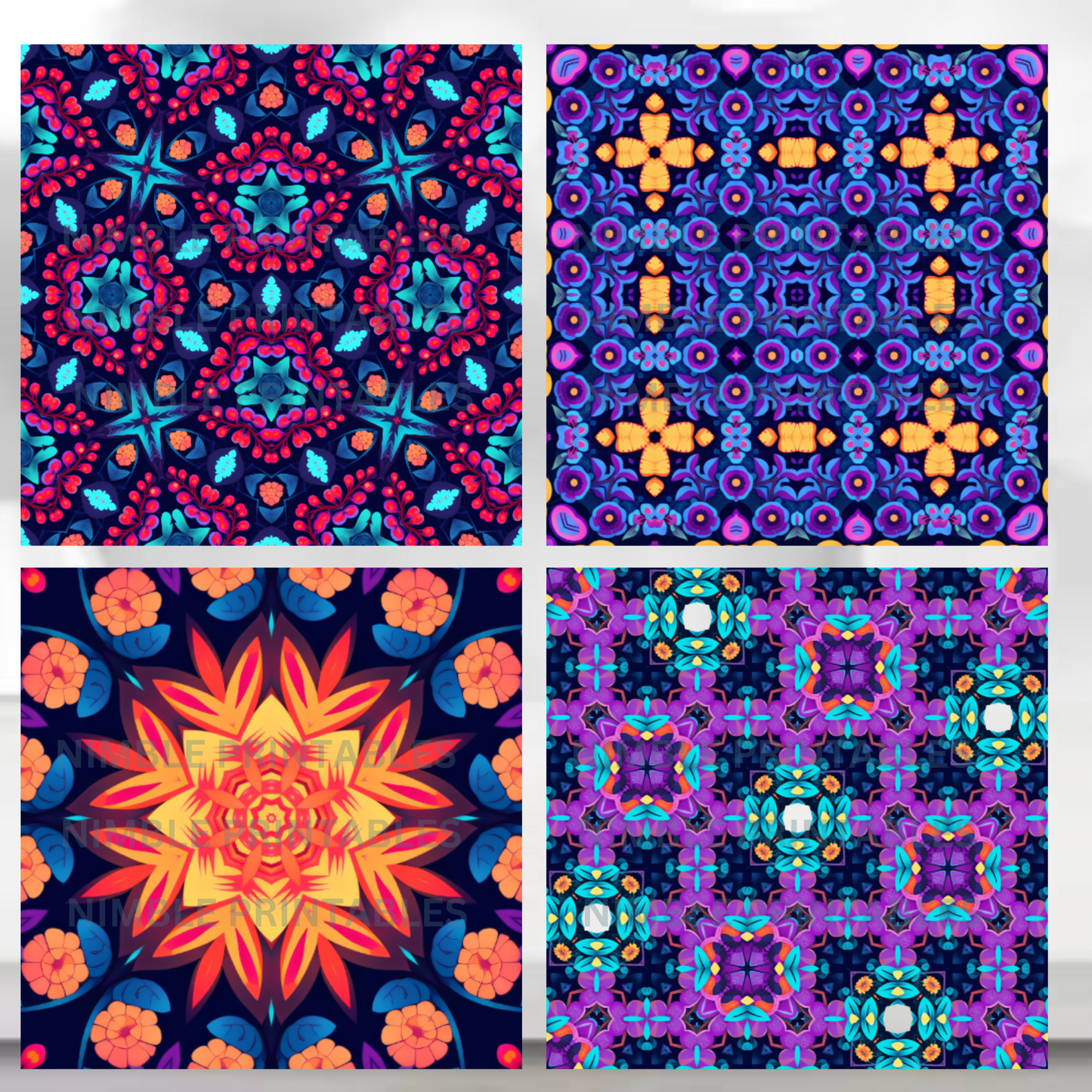 Bright Vibrant Digital Paper Pack Seamless Pattern Scrapbook Paper Digital Download, Digital Paper Pattern Retro Print PNG, Purple PNG