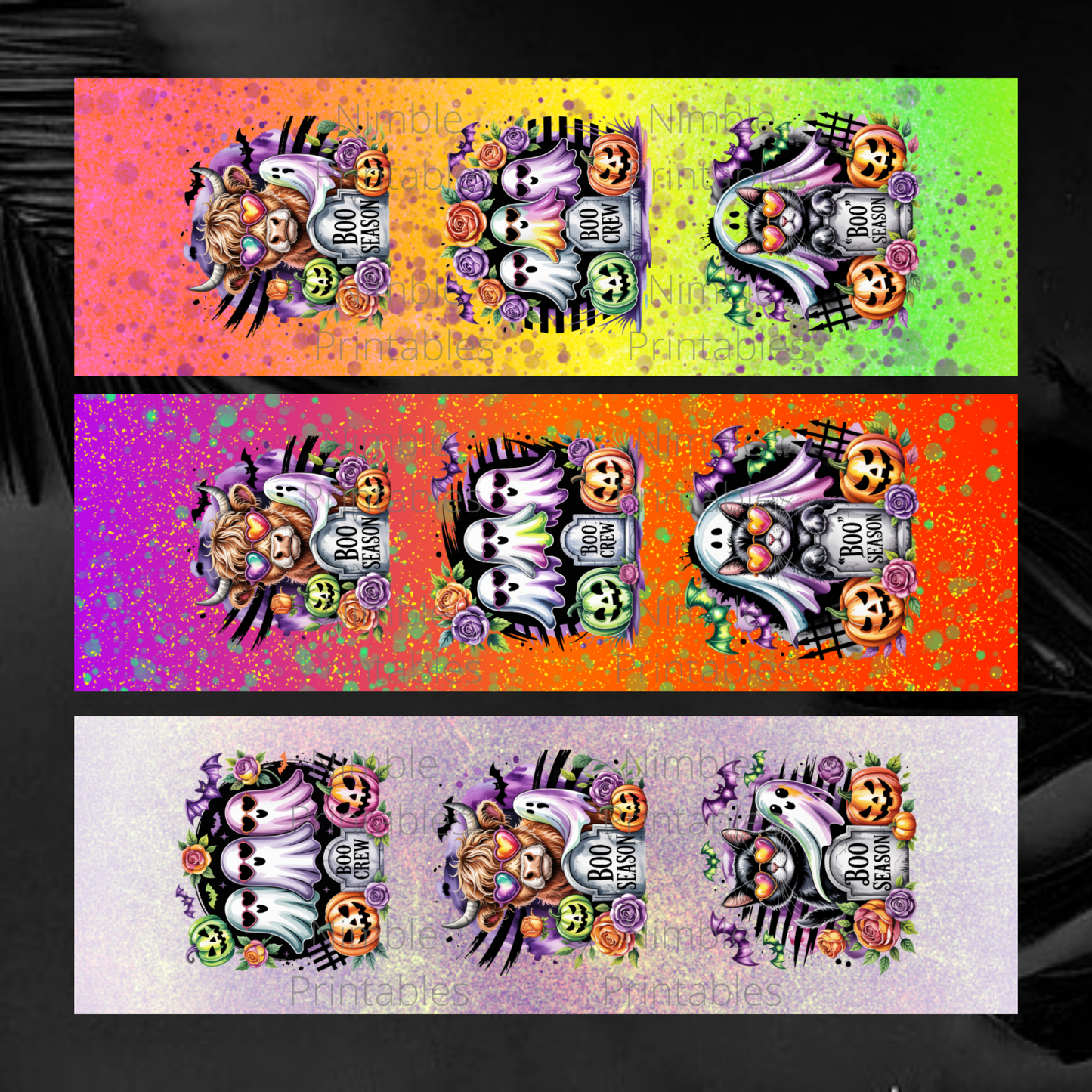 Pen Wraps Sublimation Designs PNG, Skinny Pen Wrap, Ink Joy and Waterslide Design, Halloween Ghost, Black Cat, Highland Cow Instant Download