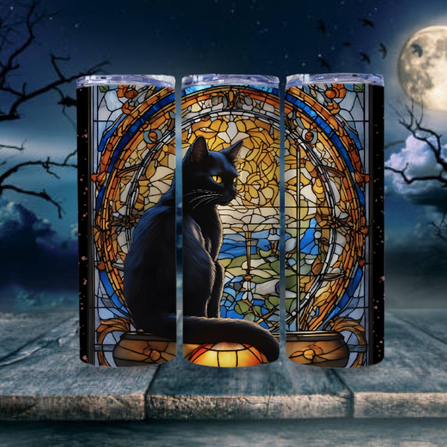 Spooky Black Cat Tumbler Wrap Sublimation Design 20 oz Skinny Tumbler Digital Download PNG Gothic Halloween Tumbler Pumpkin Tumbler