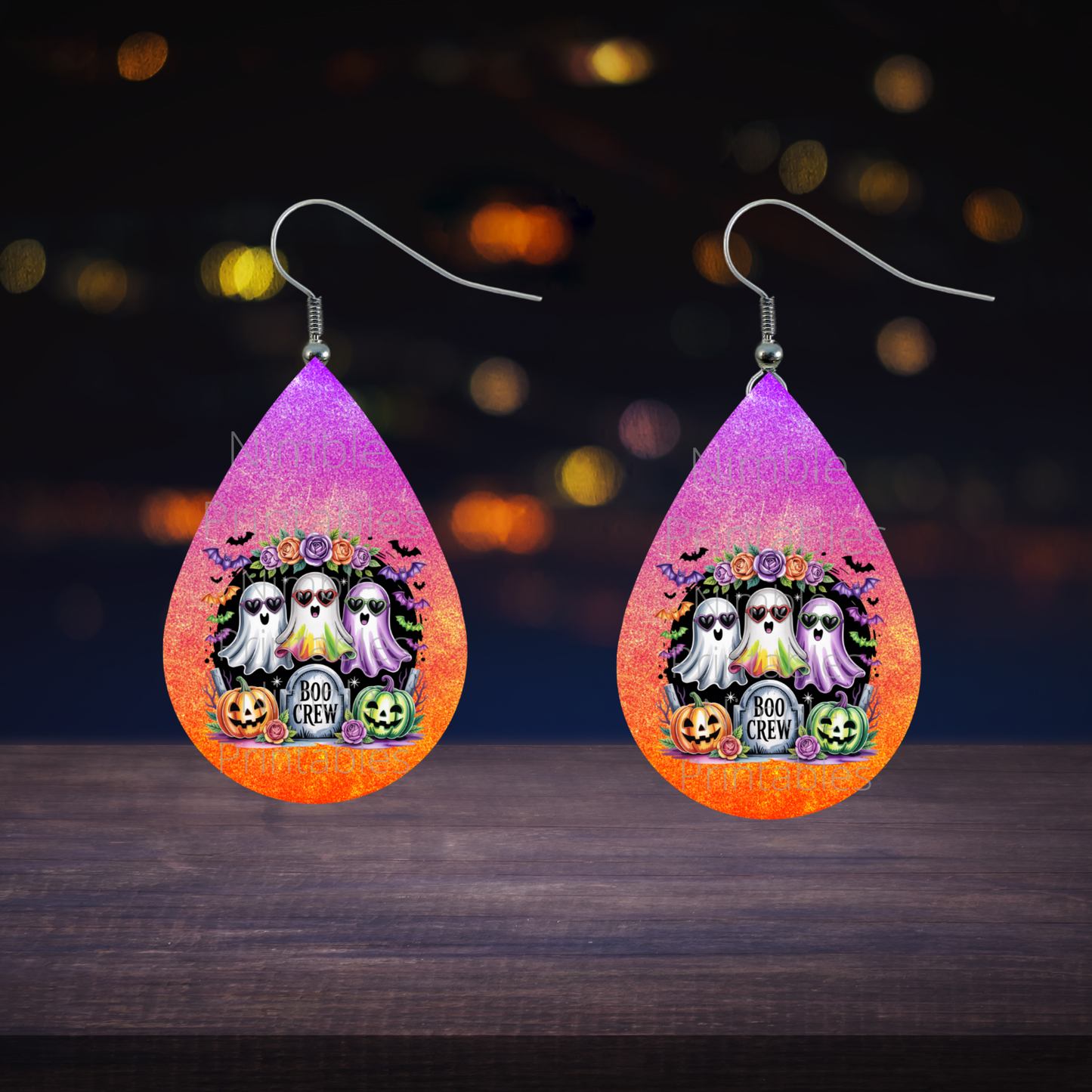 Halloween Teardrop Earring PNG Sublimation Designs, Ghost, Black Cat, Highland Cow PNGs Boo Crew PNG, Digital Instant Downloads