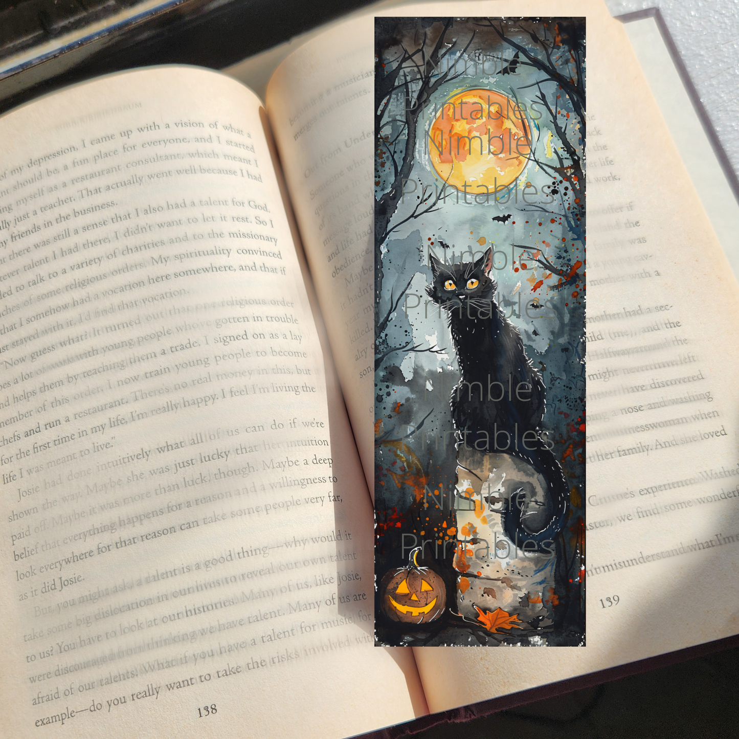 Printable Bookmarks Bundle Halloween Watercolor, Digital Downloads, 29 PNG and 29 JPG Bookmark Sublimation, Fantasy png, Dark Academia png