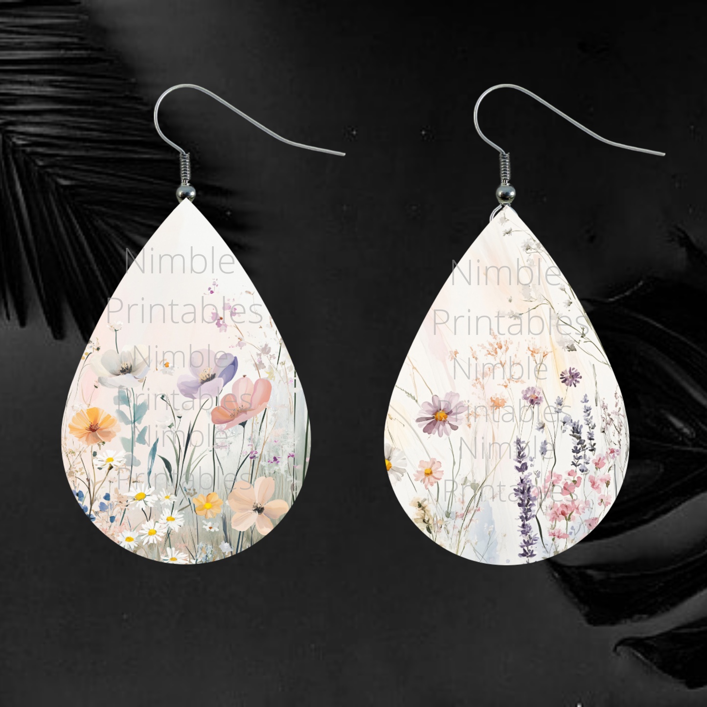 Teardrop Earring PNG Bundle Wildflower Earring Sublimation Designs Instant Digital Download Floral PNG