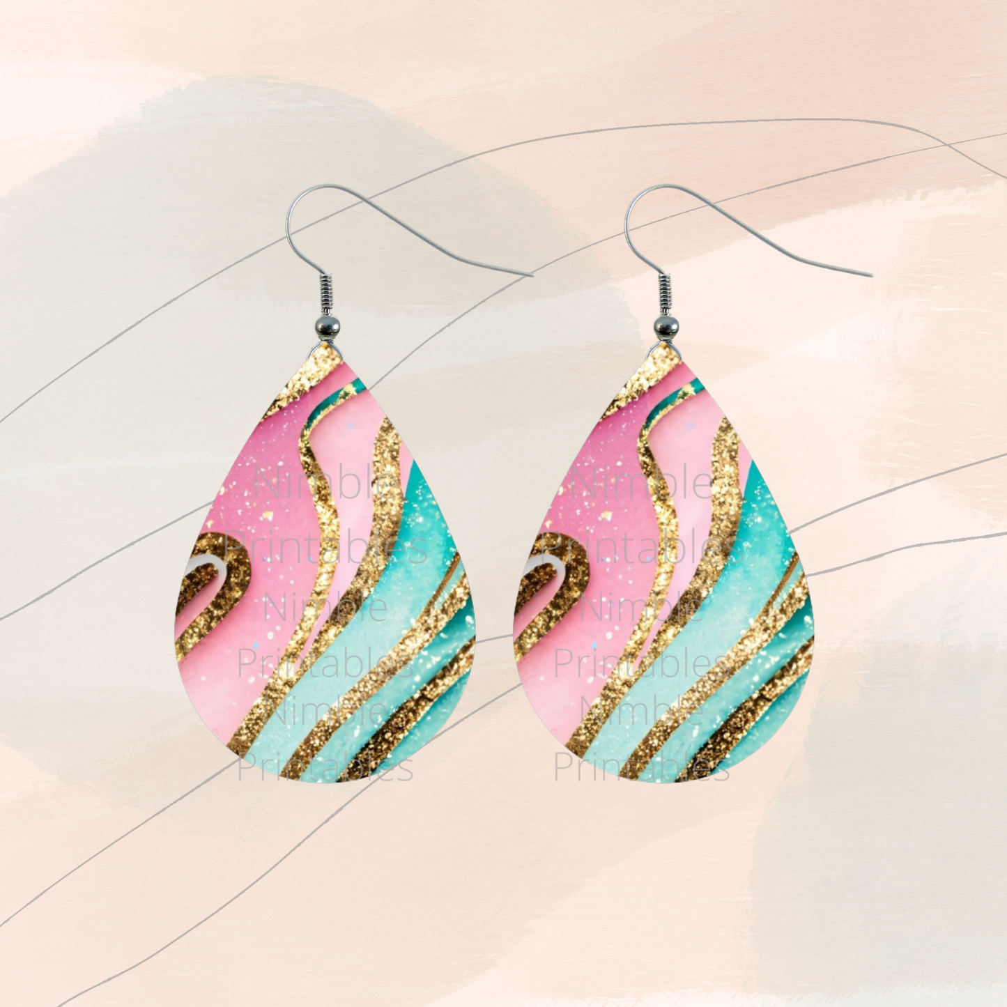Teardrop Earring PNG Pink and Green Glitter Earrings Teardrop Earring PNG Sublimation Earring Designs Digital Download Instant Download