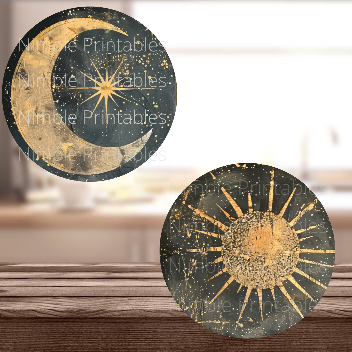 Celestial Moon Car Coaster PNG, Instant Downloads Bundle, Sublimation Design, Car Accessories, Star PNG