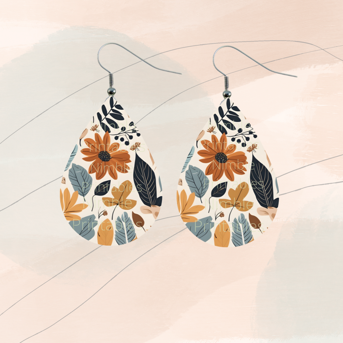 Teardrop Earring PNG Boho Floral Earrings Sublimation Earring Designs Digital Download Instant Download