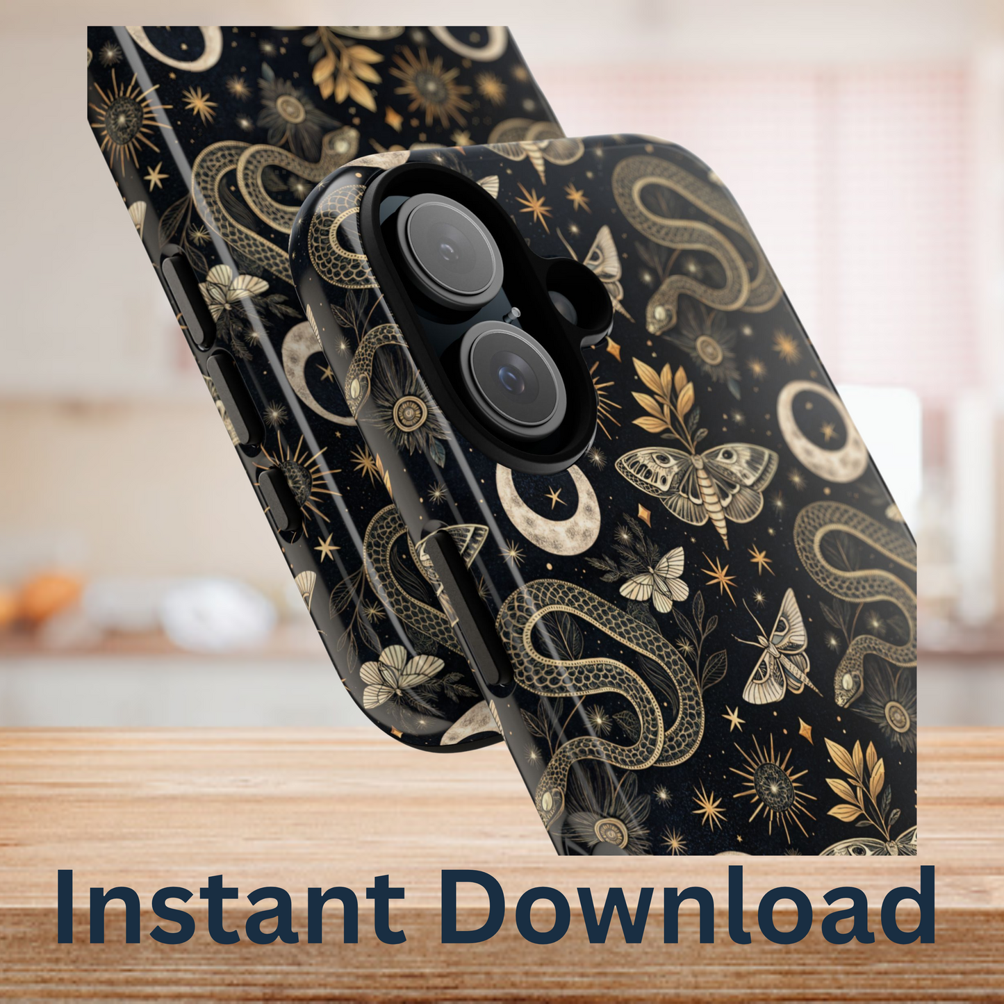 Cat Phone Case Sublimation PNG Design, Instant Digital Download, iPhone Or Samsung Cover, Snake, Luna Moth, Gothic Design
