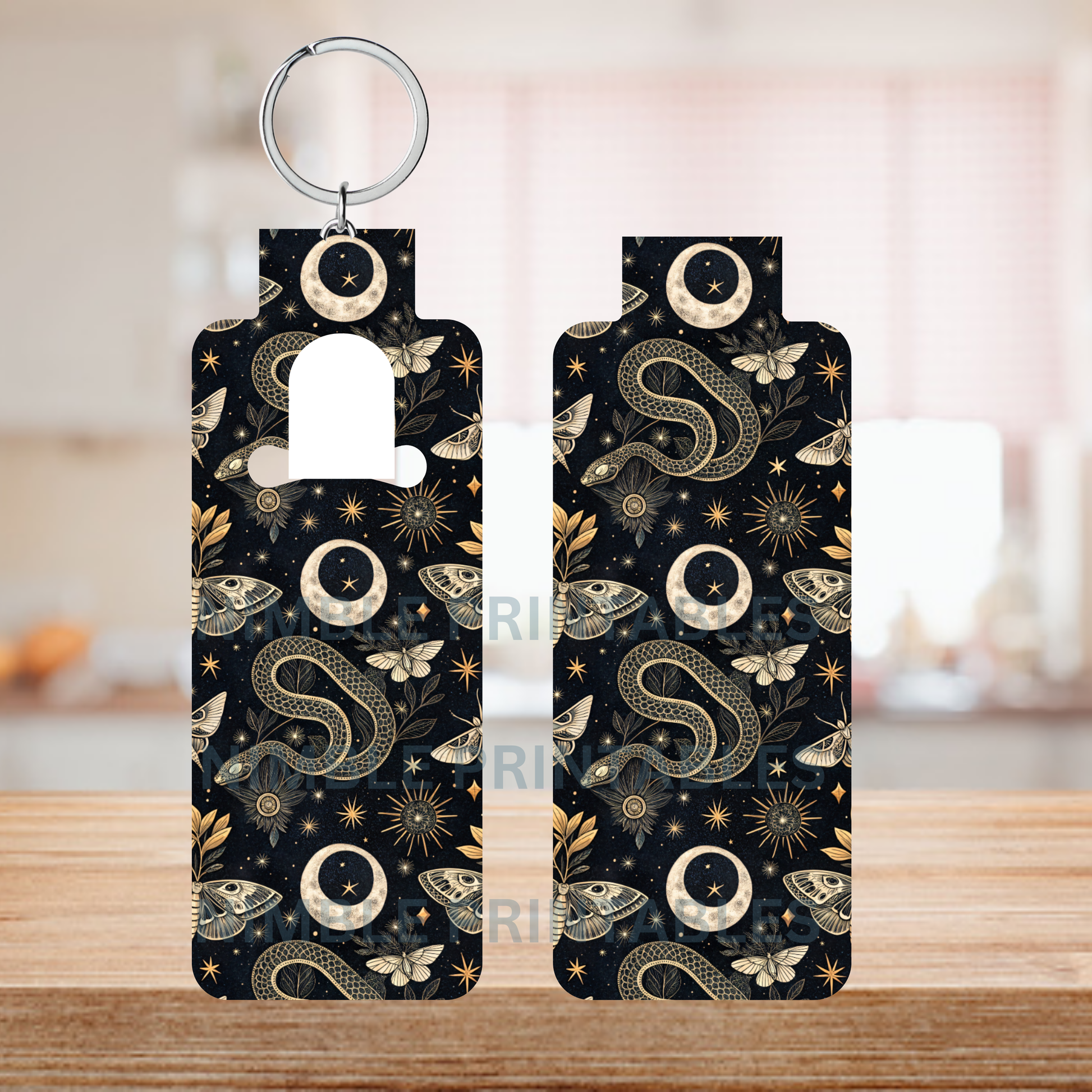 Celestial Moon and Snake Design Hotel Keychain, Zodiac Night Sky Stars, Astrology Enthusiast Gift, Unique Keyring, Mystical Accessories