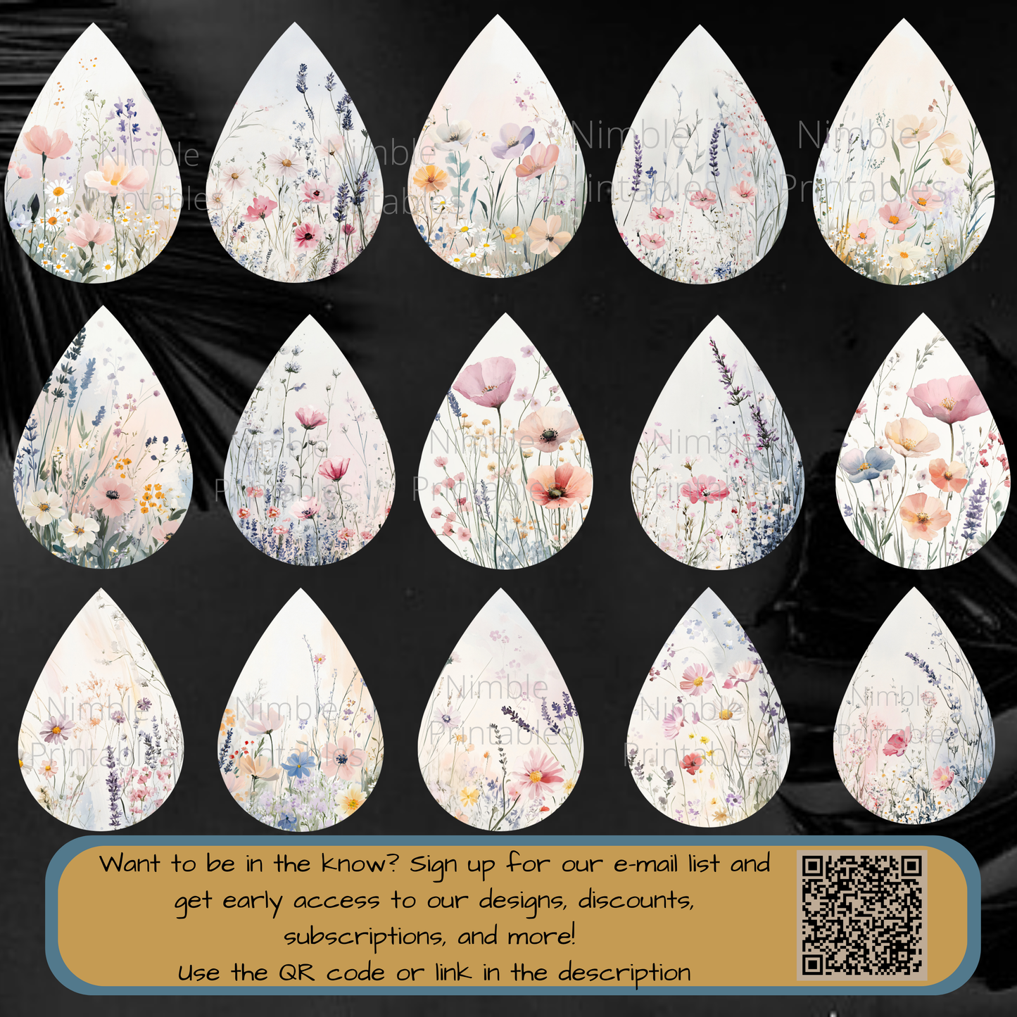 Teardrop Earring PNG Bundle Wildflower Earring Sublimation Designs Instant Digital Download Floral PNG