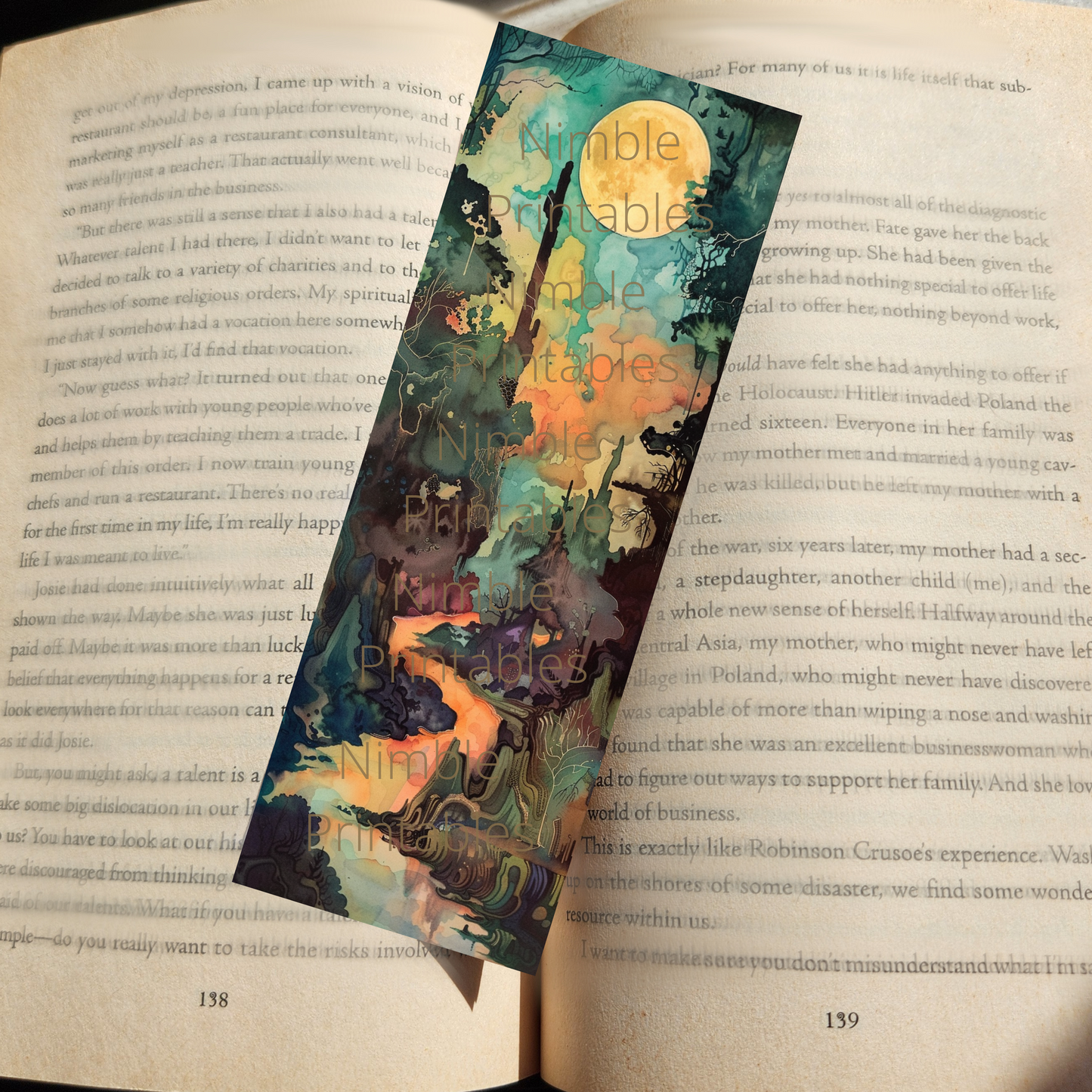 Printable Bookmarks Bundle Landscape Print, Digital Downloads, Watercolor Bookmark, 40 PNG and 40 JPG Bookmark Sublimation