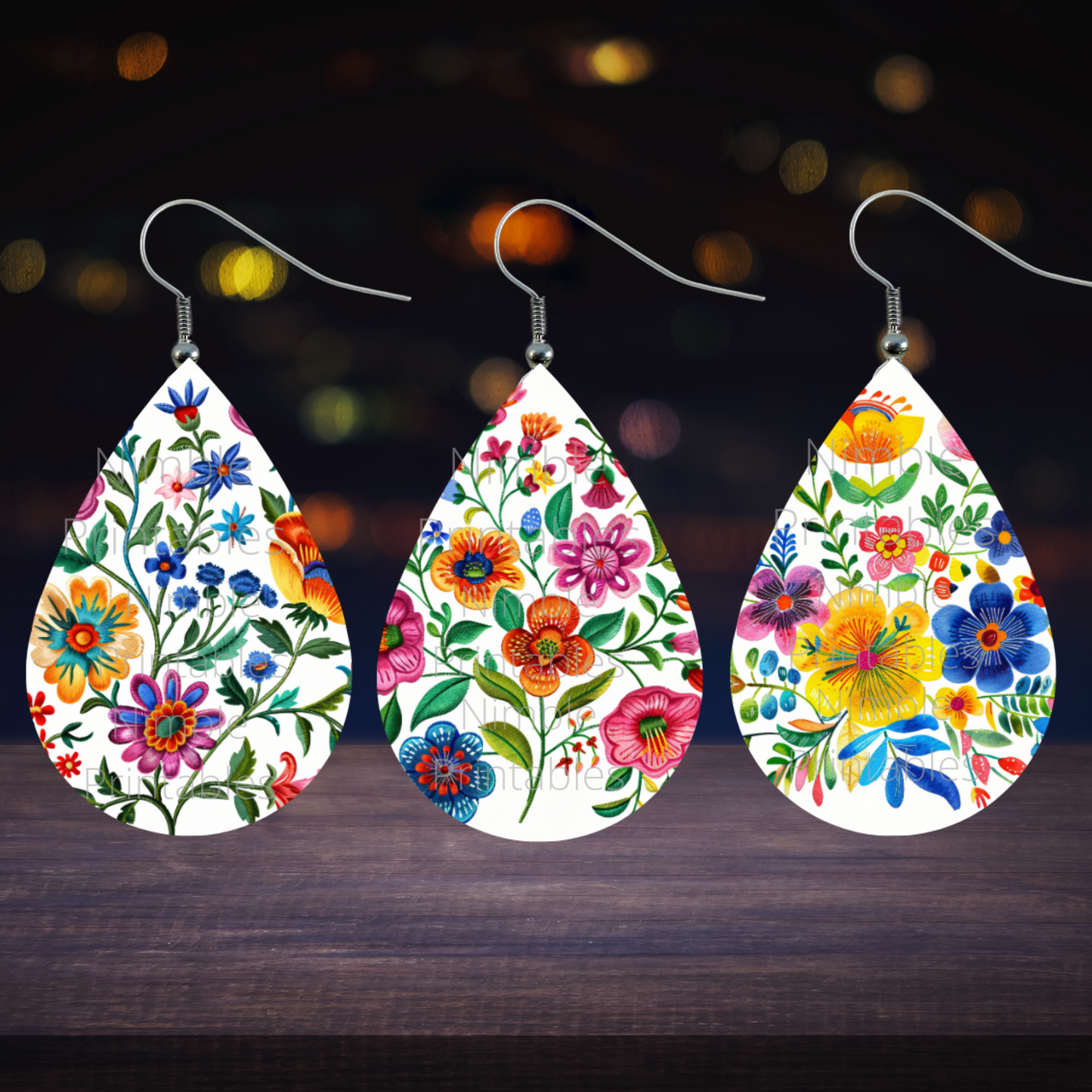 Mexican Floral Teardrop Earring PNG Earrings Sublimation Earring Designs Digital Download Instant Download Boho PNG, Eithnic PNG