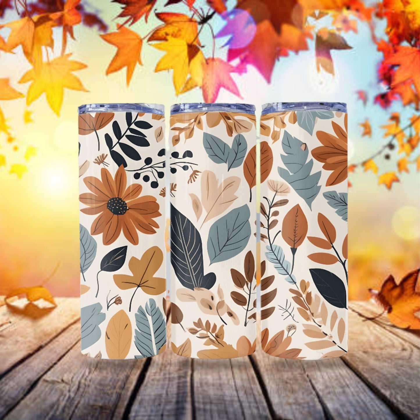 Autumn Floral Tumbler Wrap Sublimation 20 oz Skinny Tumbler Digital Download PNG, Floral Tumbler Wrap Straight Skinny Tumbler Design Boho
