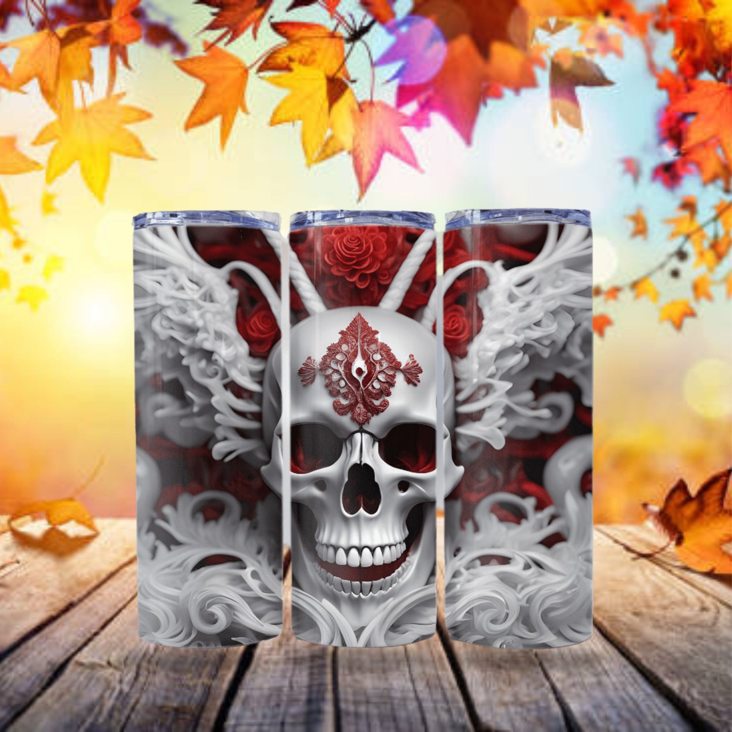 Skull Tumbler Sublimation Design 20oz Skinny Tumbler Digital Download PNG Gothic Halloween Tumbler White Skull