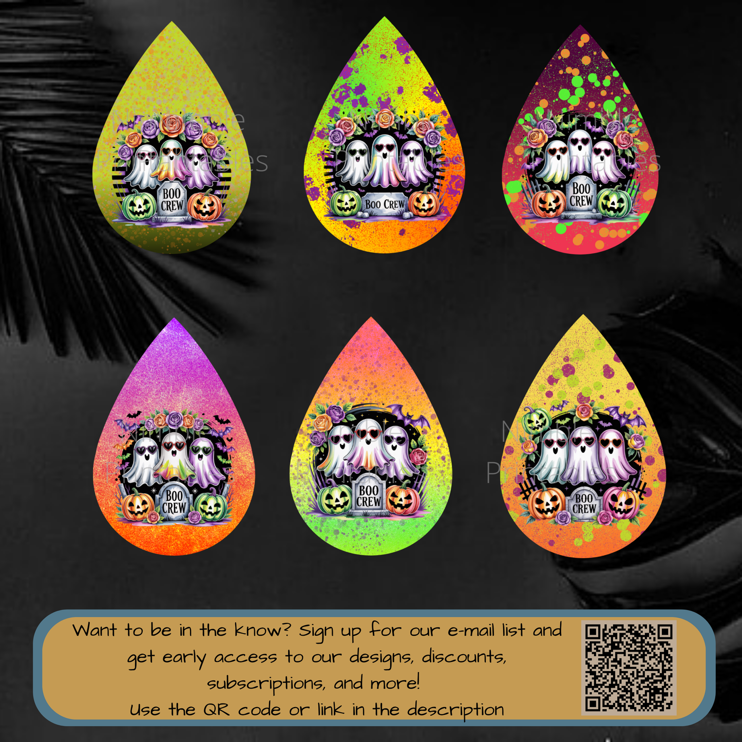 Halloween Teardrop Earring PNG Sublimation Designs, Ghost, Black Cat, Highland Cow PNGs Boo Crew PNG, Digital Instant Downloads