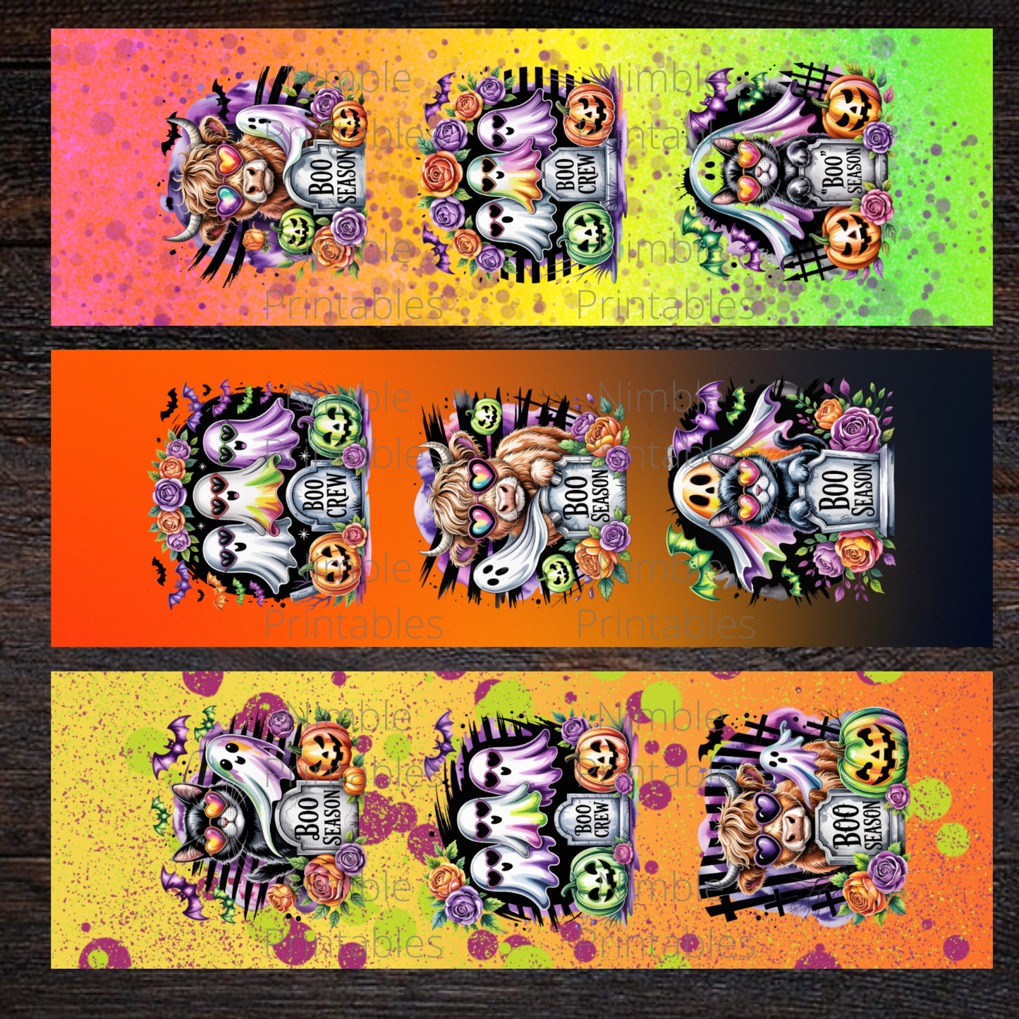 Pen Wraps Sublimation Designs PNG, Skinny Pen Wrap, Ink Joy and Waterslide Design, Halloween Ghost, Black Cat, Highland Cow Instant Download