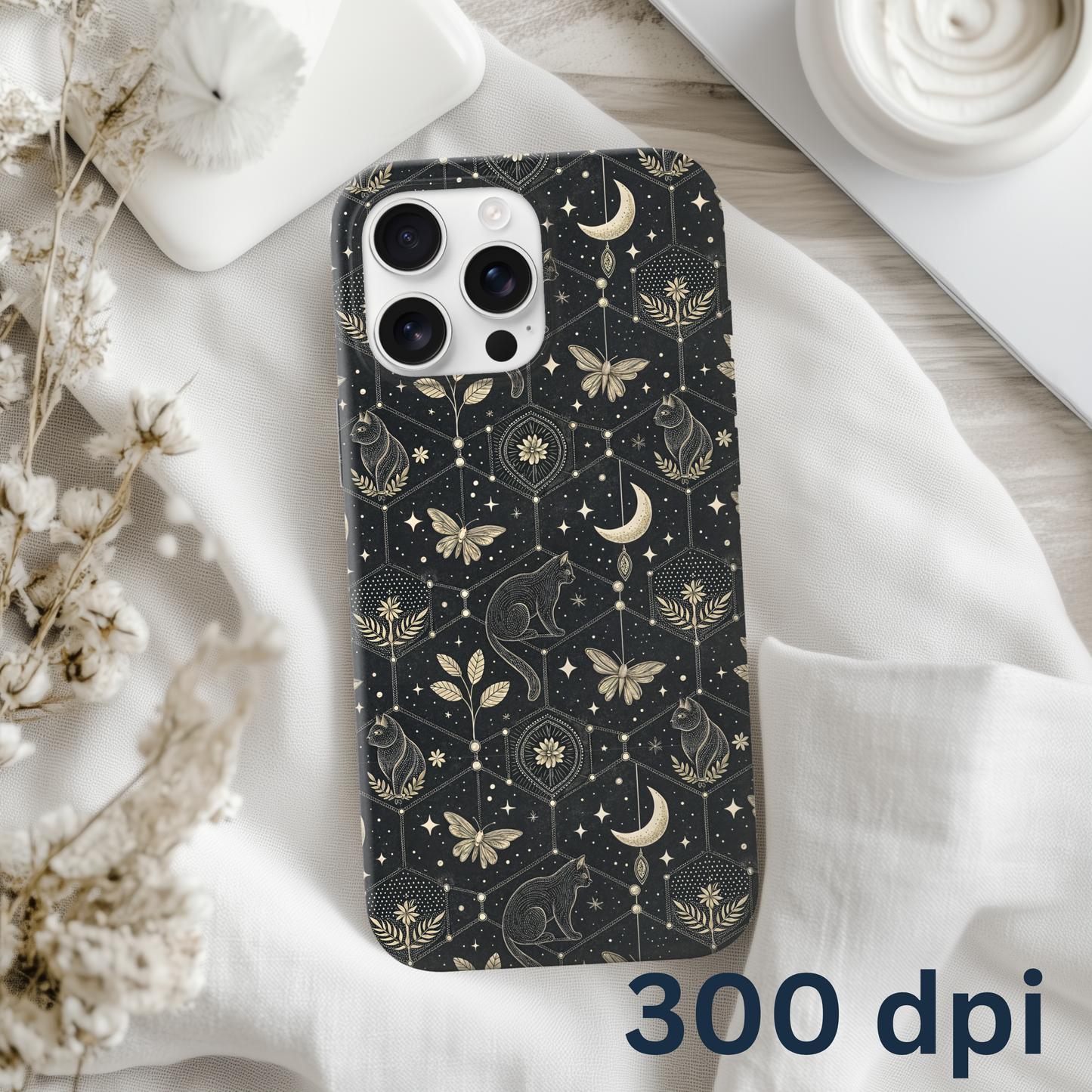Cat Phone Case Sublimation PNG Design, Instant Digital Download, iPhone Or Samsung Cover, Snake, Luna Moth, Gothic Design
