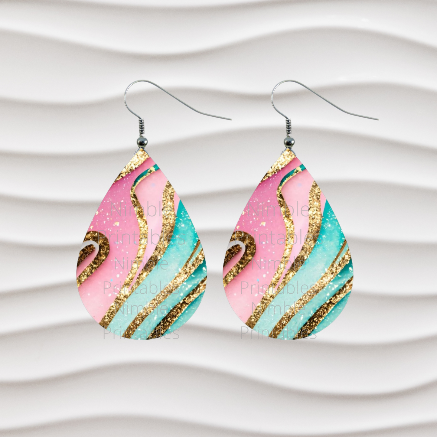 Teardrop Earring PNG Pink and Green Glitter Earrings Teardrop Earring PNG Sublimation Earring Designs Digital Download Instant Download