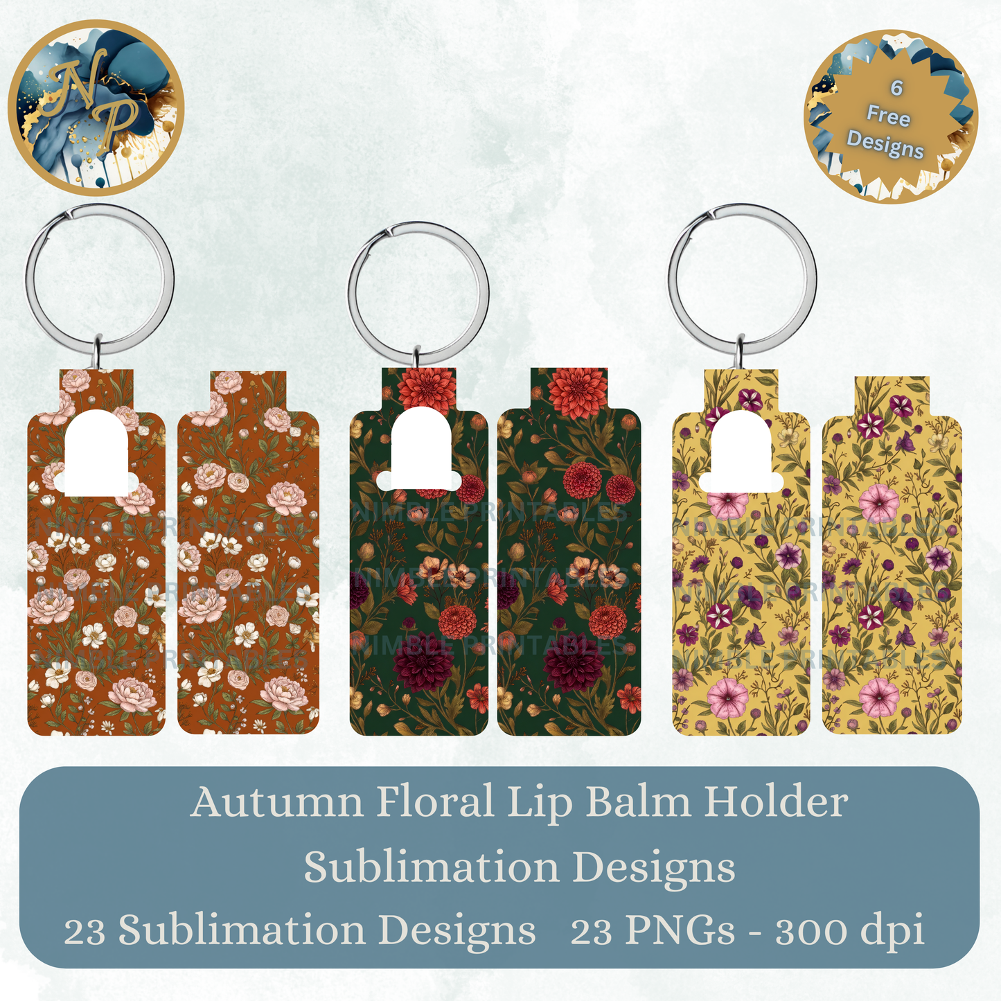 Autumn floral lip balm holder sublimation designs with 23 PNGs at 300 dpi.