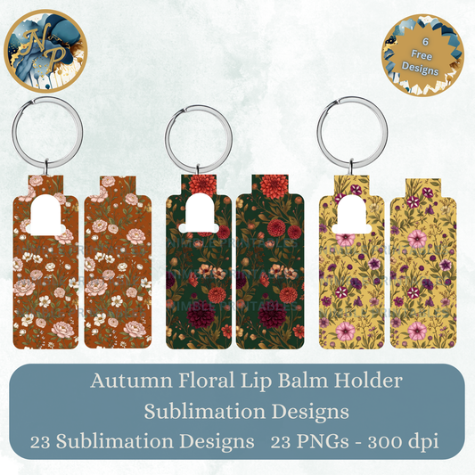 Autumn floral lip balm holder sublimation designs with 23 PNGs at 300 dpi.