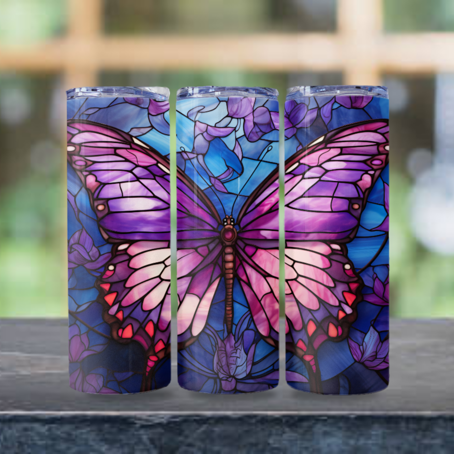 Butterfly Stained Glass Tumbler Wrap Design 20z Tumbler Digital Download PNG, Digital File Sublimation Tumbler Wrap, Purple PNG