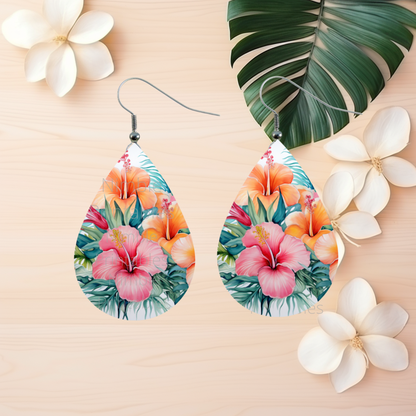 Teardrop Earrings PNG Tropical Boho Floral Sublimation Earring Designs Digital Download Instant Download Floral PNG