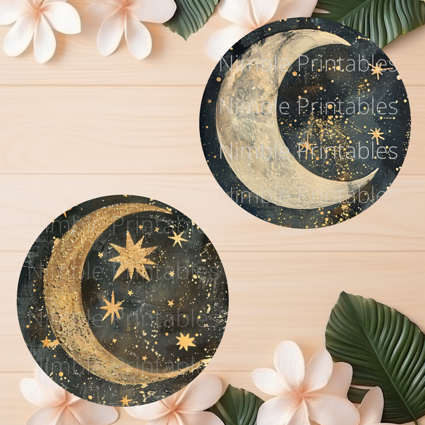 Celestial Moon Car Coaster PNG, Instant Downloads Bundle, Sublimation Design, Car Accessories, Star PNG