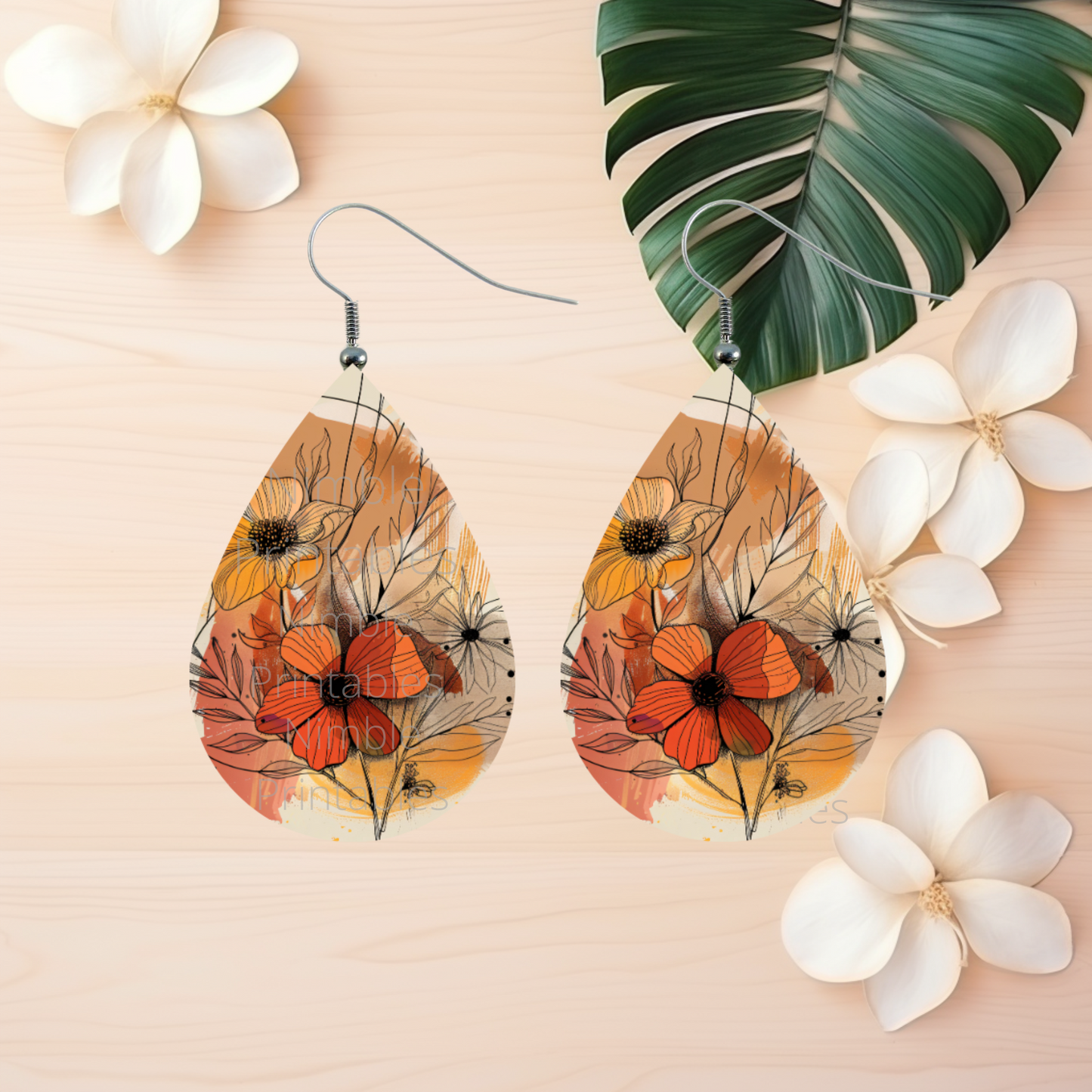Teardrop Earring PNG Bundle Autumn Boho Floral Earrings Sublimation Designs Digital Download Instant Download Autumn PNG