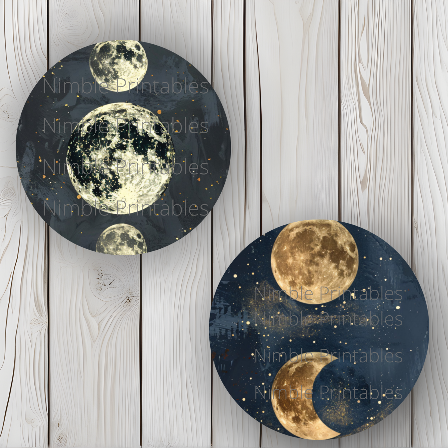 Celestial Moon Car Coaster PNG, Instant Downloads Bundle, Sublimation Design, Car Accessories, Star PNG
