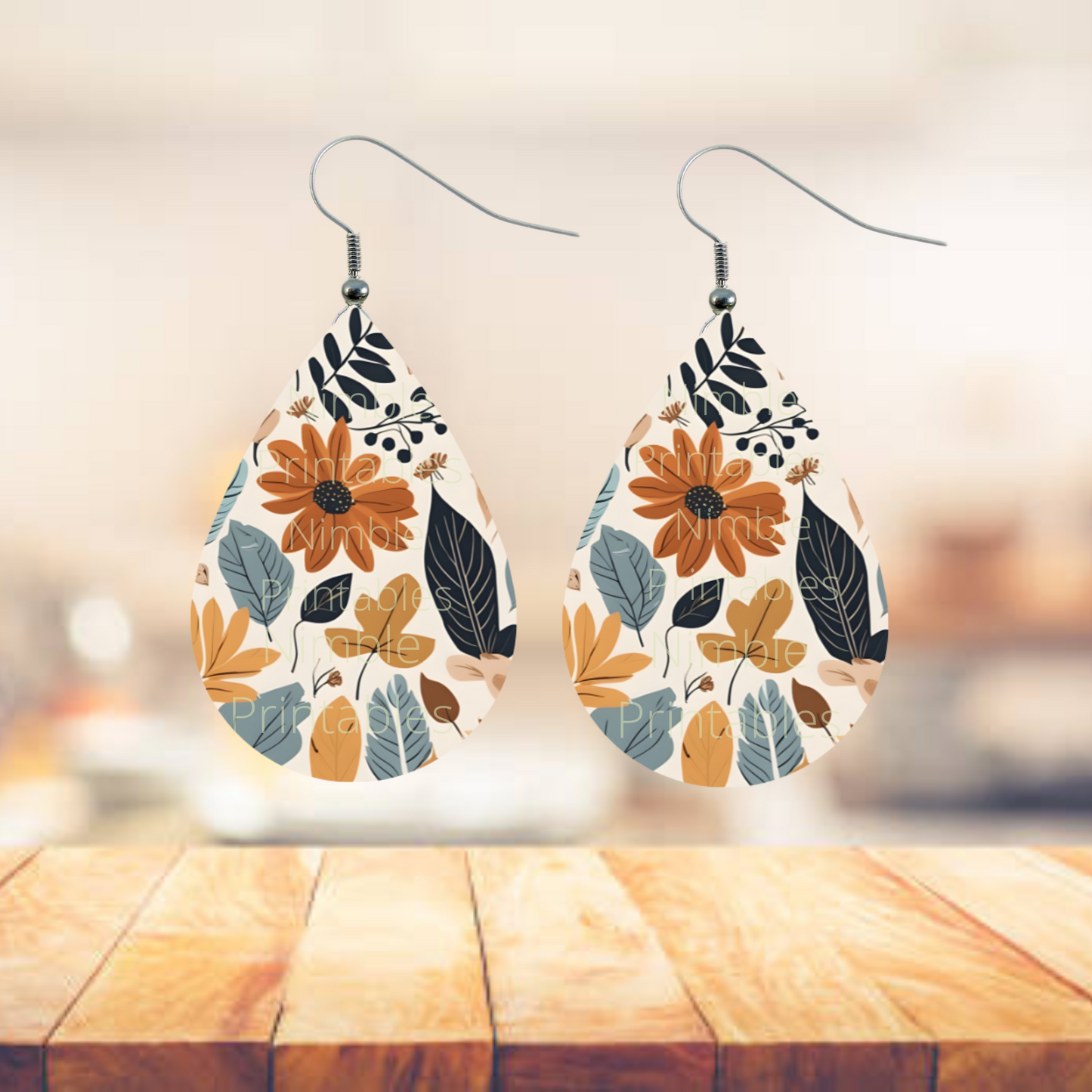 Teardrop Earring PNG Boho Floral Earrings Sublimation Earring Designs Digital Download Instant Download