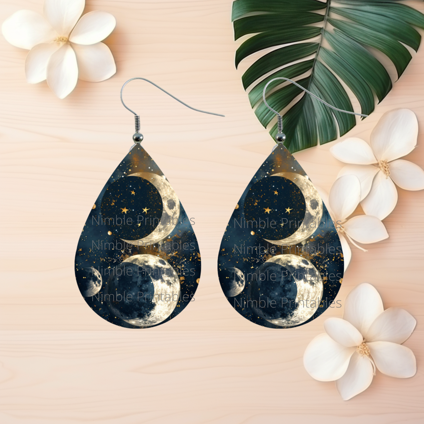 Teardrop Earring PNG Celestial Moon Earrings Sublimation Designs Digital Download Instant Download