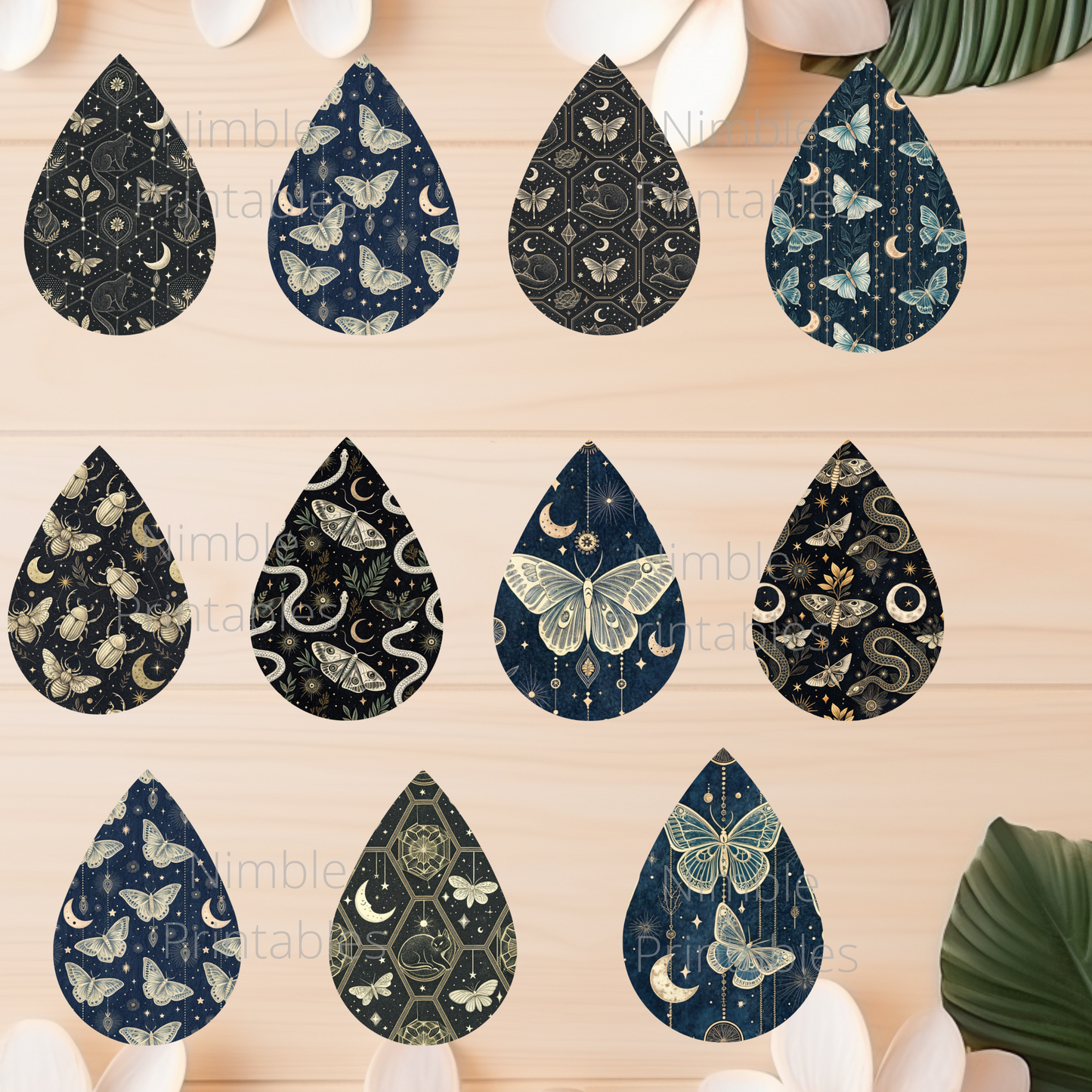 Teardrop Earring PNG Earrings Butterfly, Snake, Scarab, Sublimation Earring Designs Digital Download Instant Download, moon png