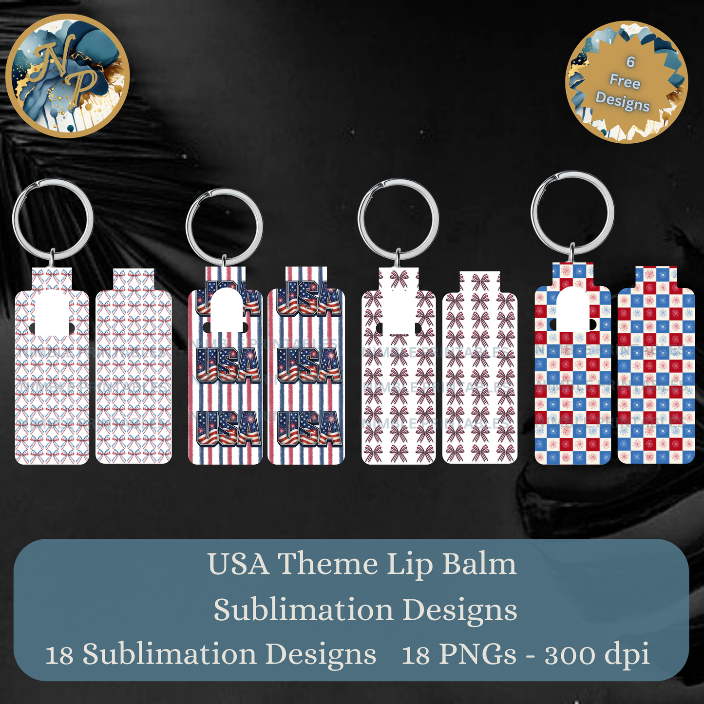 USA theme lip balm sublimation designs, featuring patriotic patterns.