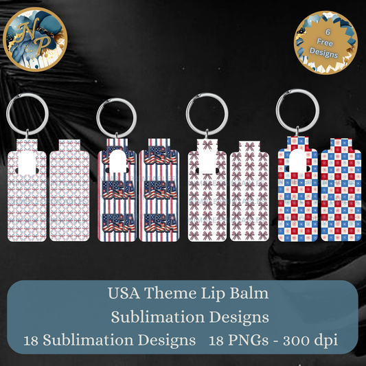 USA theme lip balm sublimation designs, featuring patriotic patterns.