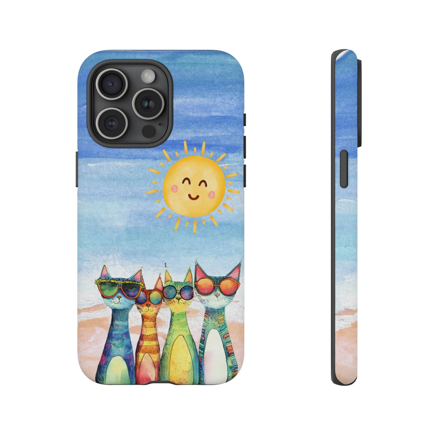 Colorful Whimsical Cat Phone Case - Tough Cases for Pet Lovers & Summer Vibes