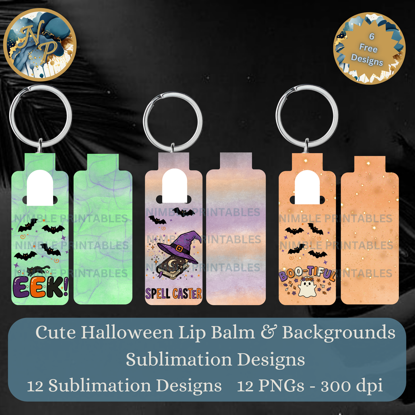 Cute Halloween Skinny Lip Balm Sublimation Bundle Spooky Key Ring Tag Fob PNG Ghost Instant Digital Downloads