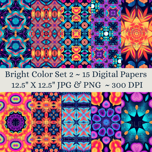 Bright Vibrant Digital Paper Pack Seamless Pattern Scrapbook Paper Digital Download, Digital Paper Pattern Retro Print PNG, Purple PNG