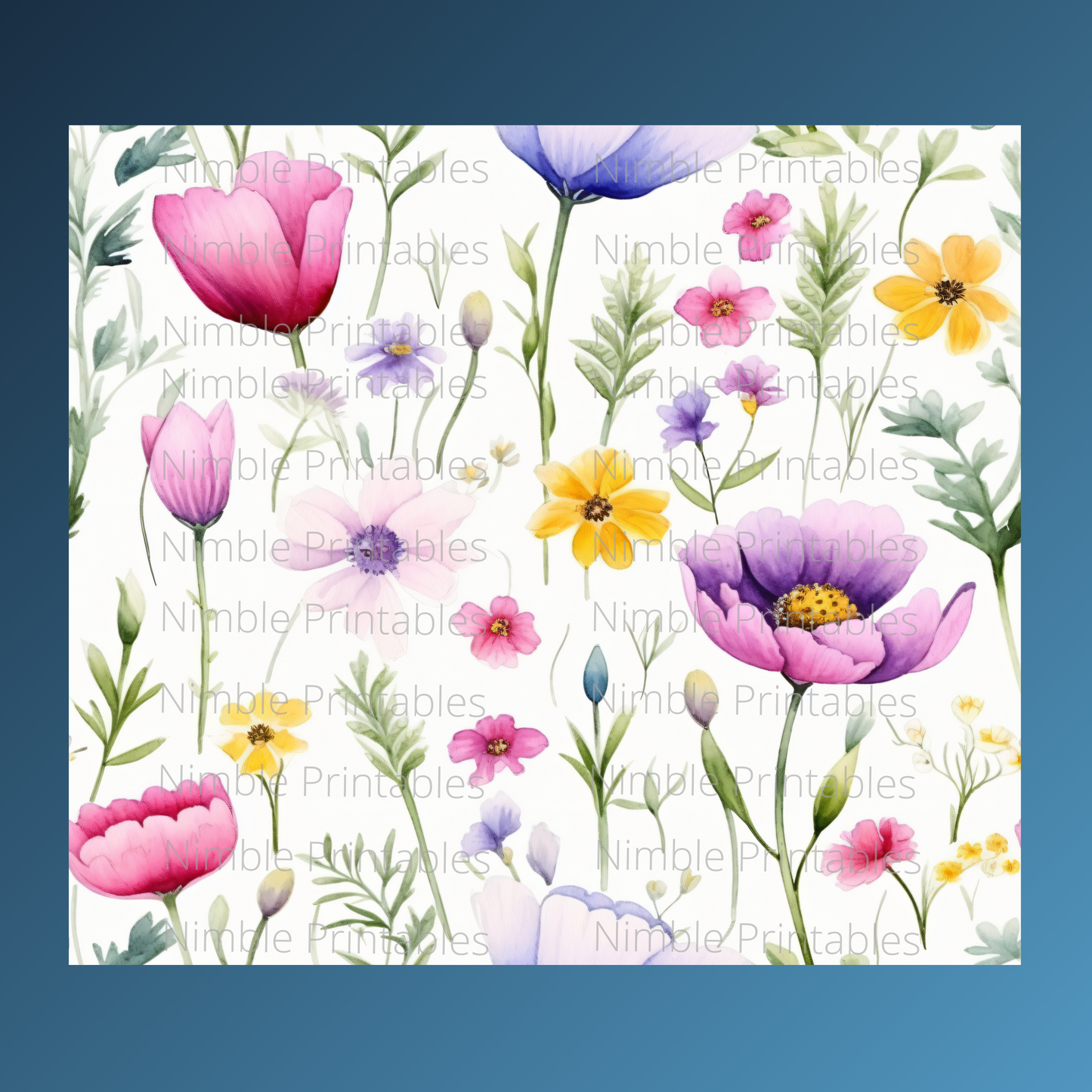 Wildflowers Tumbler Wrap Design 20z Tumbler Digital Download PNG, Customized Sublimation Tumbler Digital File Floral PNG