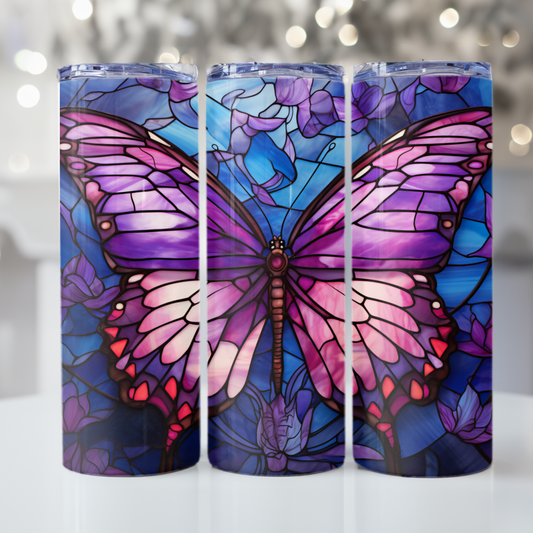 Butterfly Stained Glass Tumbler Wrap Design 20z Tumbler Digital Download PNG, Digital File Sublimation Tumbler Wrap, Purple PNG