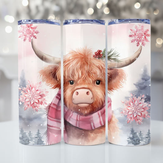 Christmas Highland Cow Tumbler Wrap Design 20z Tumbler Digital Download PNG, Digital File Sublimation Tumbler Wrap Christmas PNG Snowflake