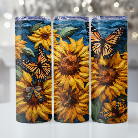 Sunflower Tumbler Wrap Sublimation Design 20oz Skinny Tumbler Digital Download PNG Sunflower PNG Butterflies PNG