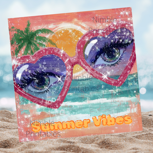 Pink Heart Sunglasses Beach PNG, Sparkly Tropical Sunset Sublimation Design, Retro Summer Art, Coastal png, Instant Digital Download