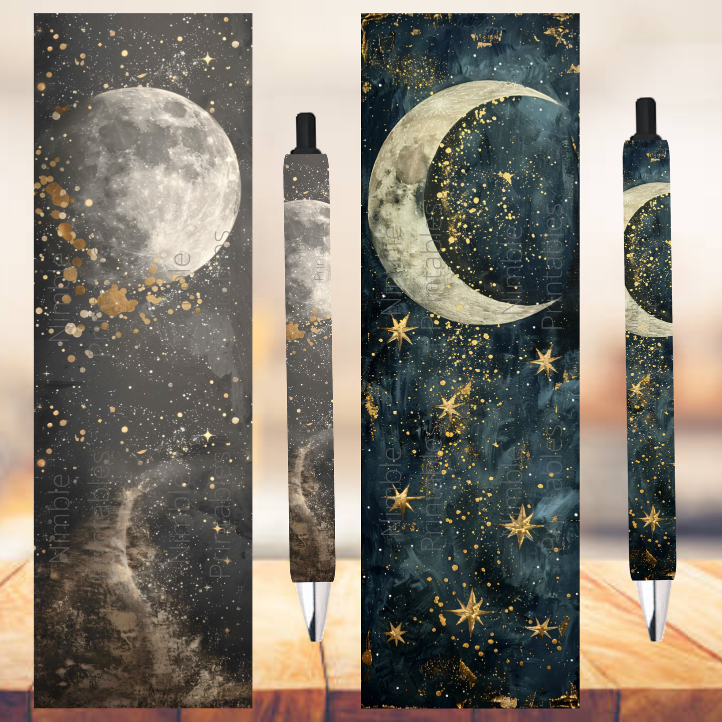 Celestial Moon and Stars Bookmark Set, Cosmic Night Sky Design, Gold Accents, Unique Gift for Book Lovers, Astronomical Theme Stationery