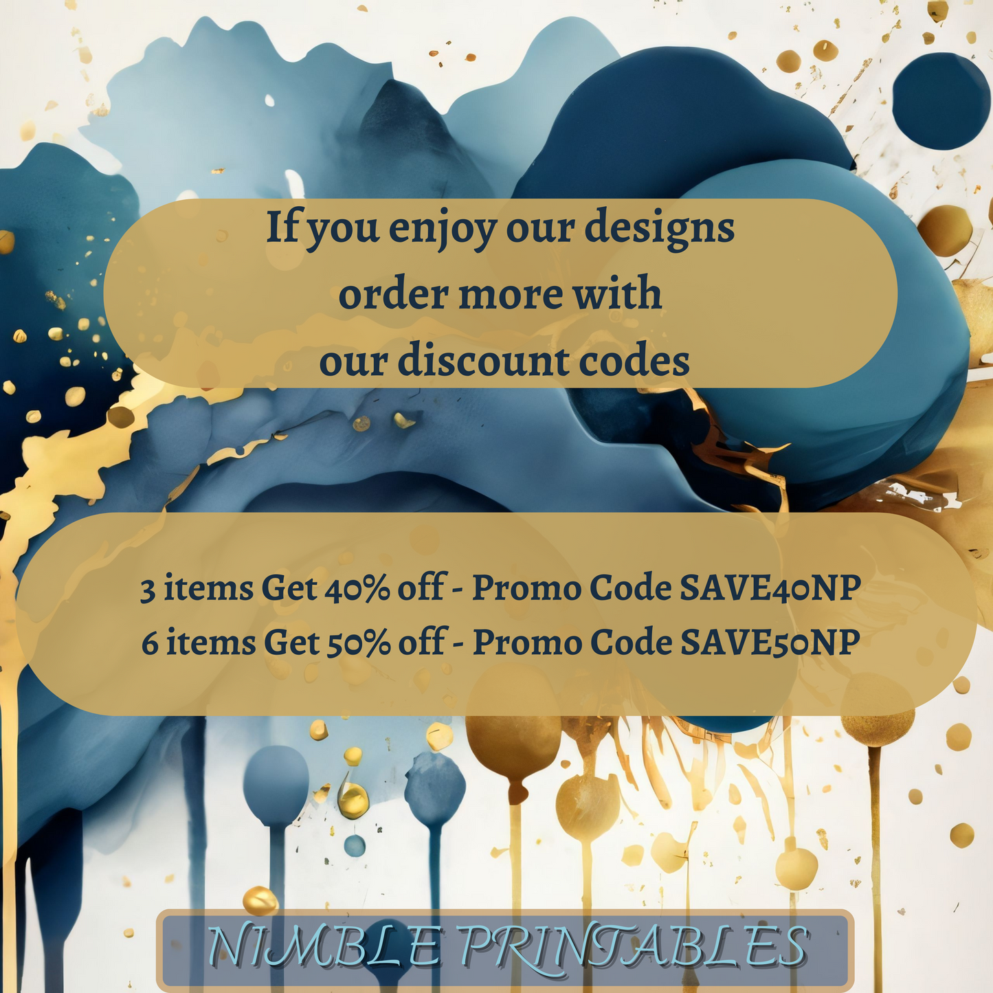Abstract Blue and Gold Splash Art Print, Modern Wall Decor, Digital Download, Home Office Artwork, Promo Code Included