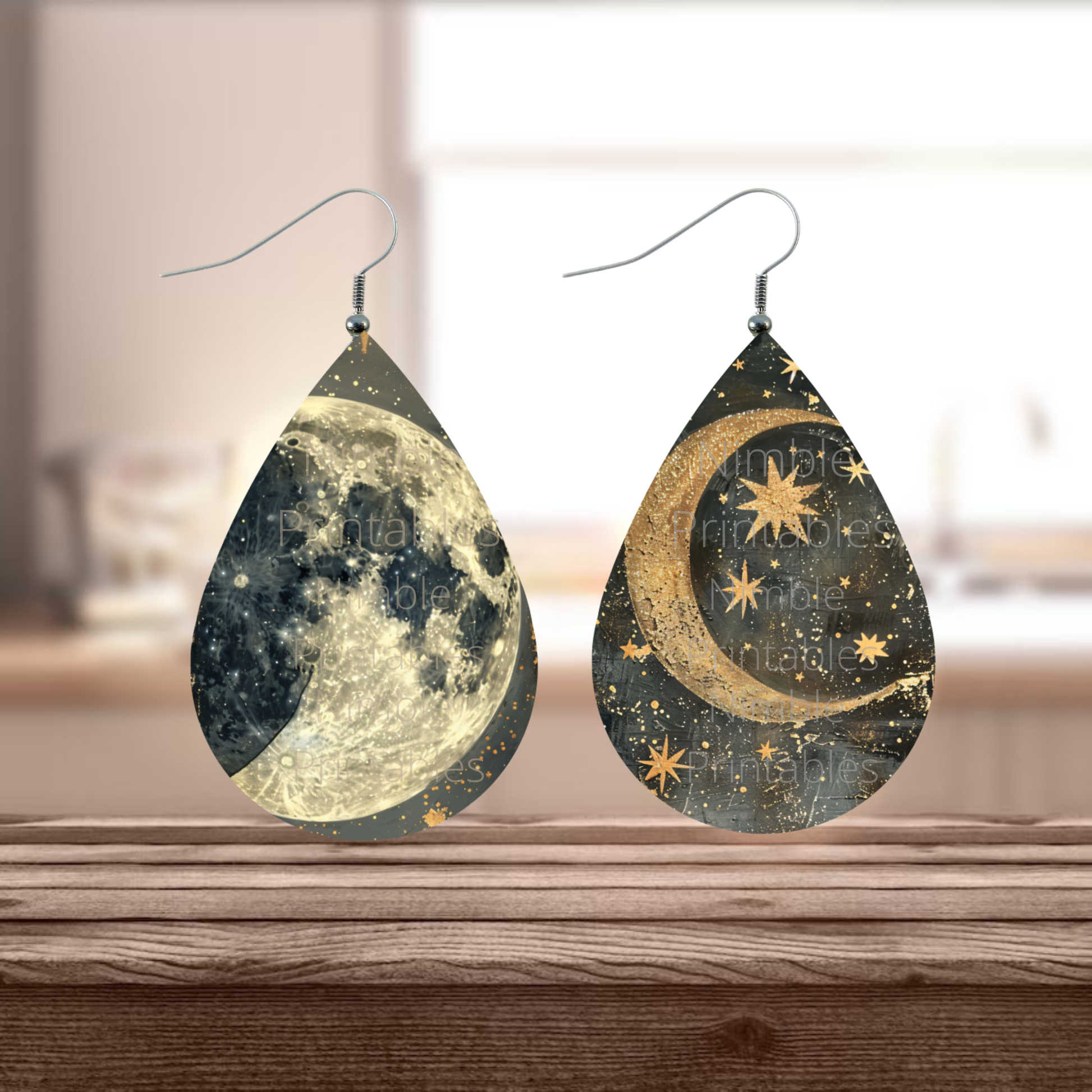 Celestial Moon Phase Earrings, Cosmic Galaxy Drop Earrings, Bohemian Jewelry, Starry Night Accessories, Astrological Gift for Her