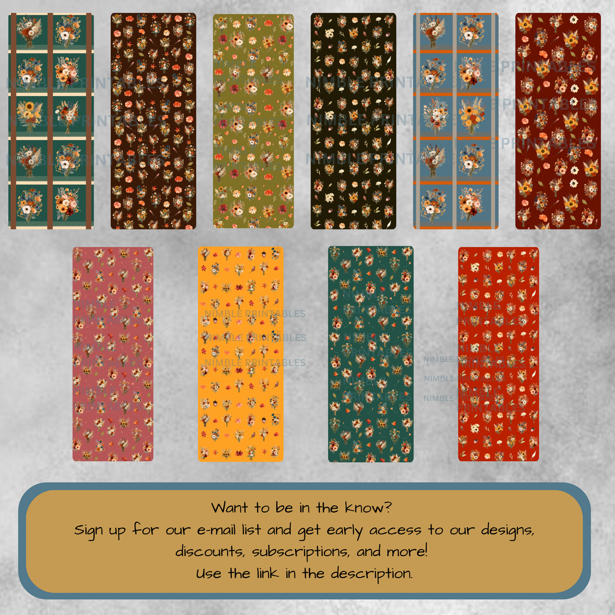 Collection of digital sticker sheets with autumnal floral bouquets and pumpkins.