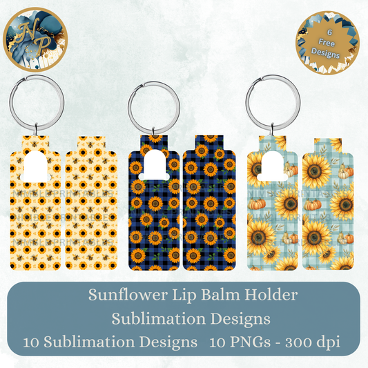 Sunflower lip balm holder sublimation designs featuring sunflowers, bees, and pumpkins.