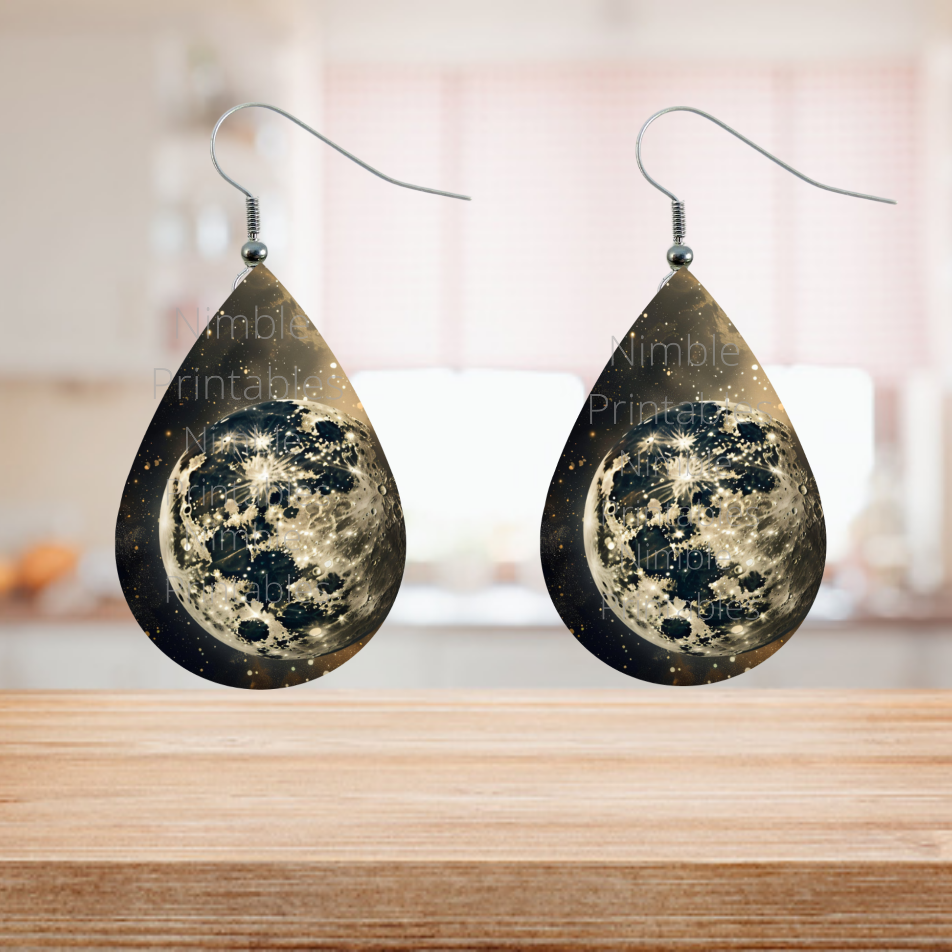 Celestial Moon Earrings, Space-Themed Drop Earrings, Unique Astronomy Jewelry, Handcrafted Resin Art, Gift for Her, Stargazer Accessories